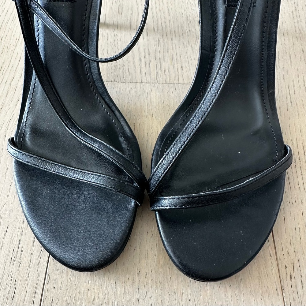 Aqua Black Round Toe Strappy Buckle Dress Slingback Stiletto Heels Sandals - Picture 4 of 10